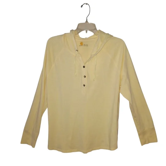 Carhartt Hooded Henley Long Sleeve Shirt Womens XL Yellow - Picture 1 of 8